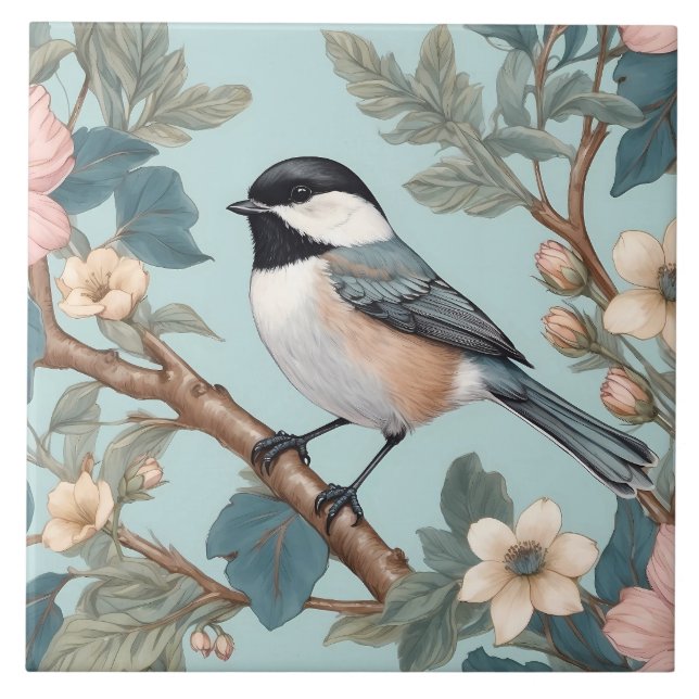 Charming Chickadee Bird Ceramic Tile (Front)