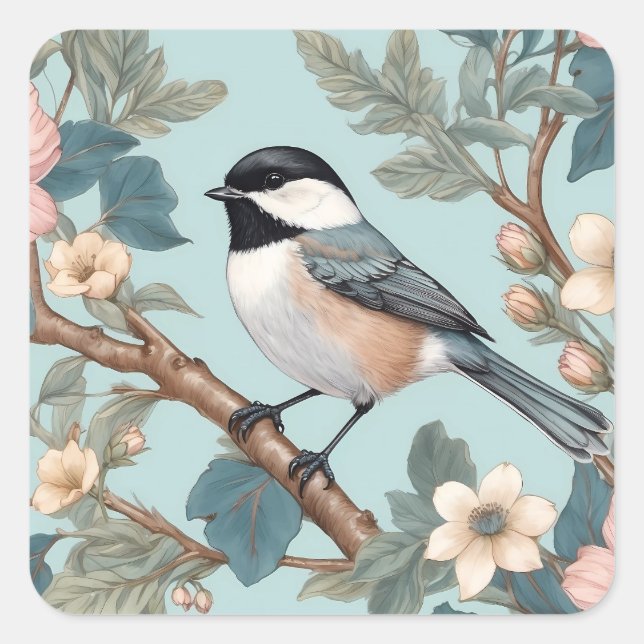 Charming Chickadee Bird Square Sticker (Front)