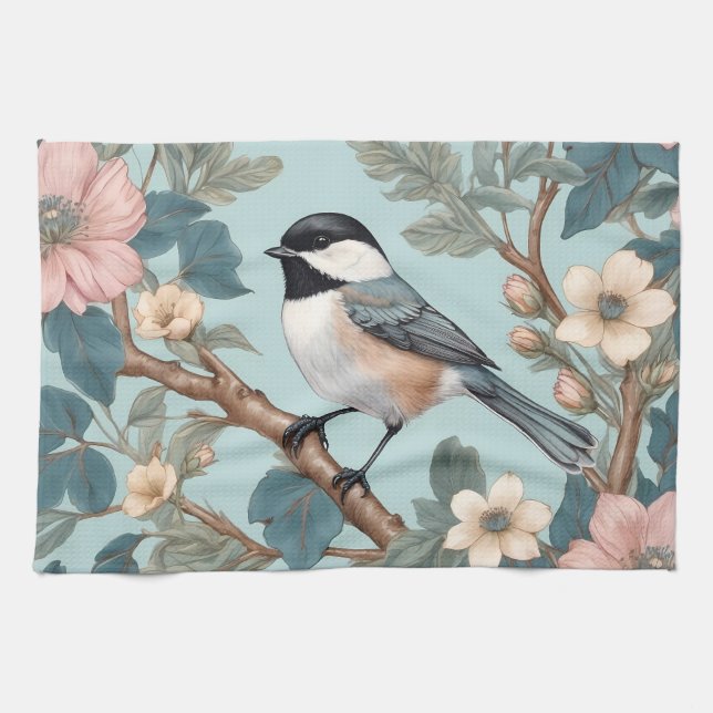 Charming Chickadee Bird Tea Towel (Horizontal)
