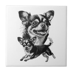 Charming Chihuahua Duo Black and White Pet Ceramic Tile