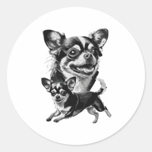 Charming Chihuahua Duo Black and White Pet Classic Round Sticker