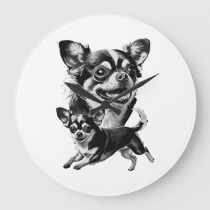 Charming Chihuahua Duo Black and White Pet Large Clock