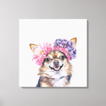 Charming Chihuahua Flower Crown Watercolor Print#2