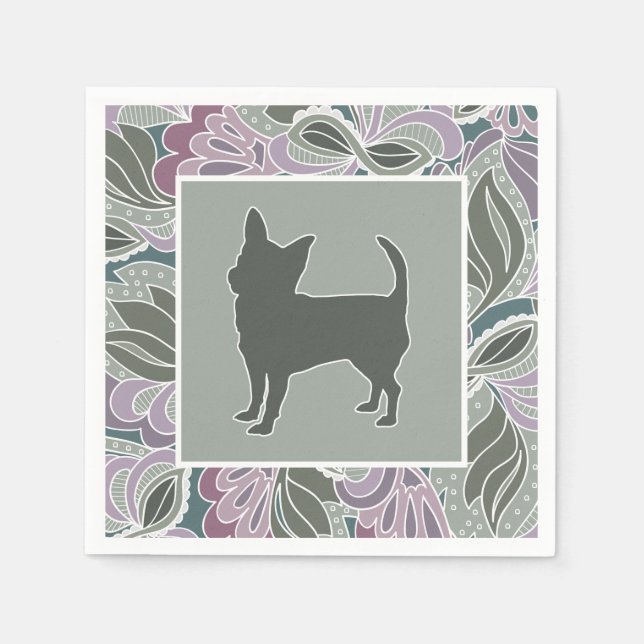 Charming Chihuahua in Sage Blush Garden Pattern, Napkin (Front)