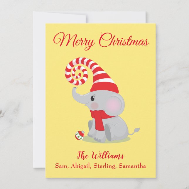 Charming Christmas Baby Elephant Holiday Card (Front)