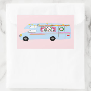 Charming Christmas Camper Vintage RV Xmas Rectangular Sticker