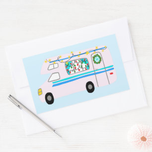 Charming Christmas Camper Vintage RV Xmas Rectangular Sticker