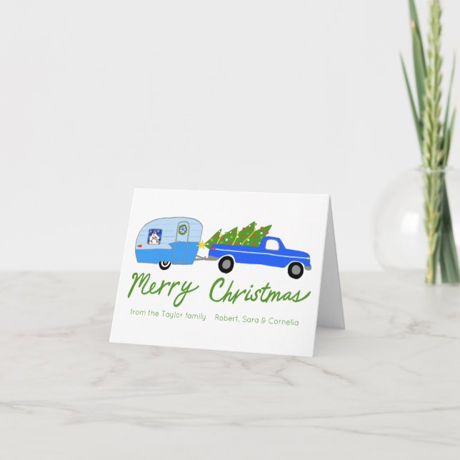 Charming Christmas Camper Vintage Trailer RV Xmas Holiday Card (Front)