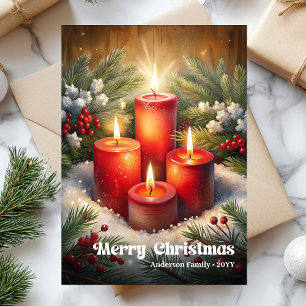 Charming Christmas candles classic holly berries Holiday Card