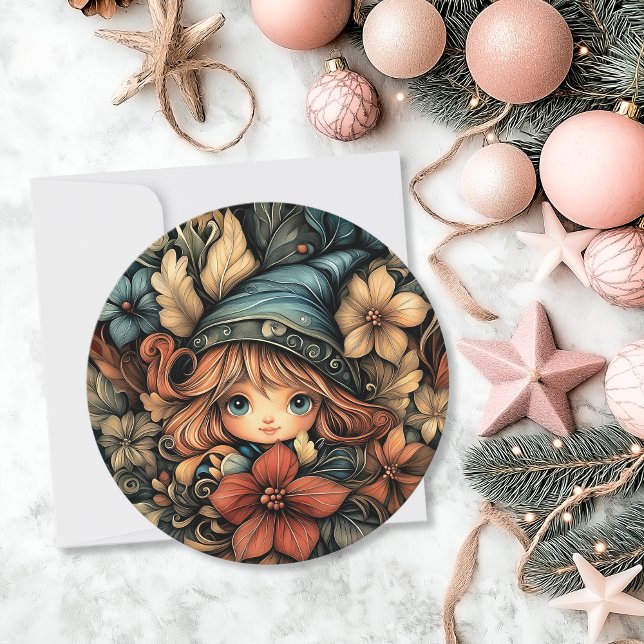 Charming Christmas Elf Customisable Round Holiday Card (Charming Christmas Elf Customizable Round Holiday Card)