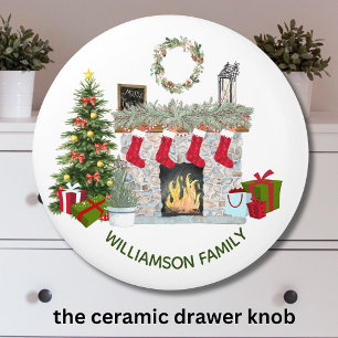 Charming Christmas Fireplace Scene Ceramic Knob