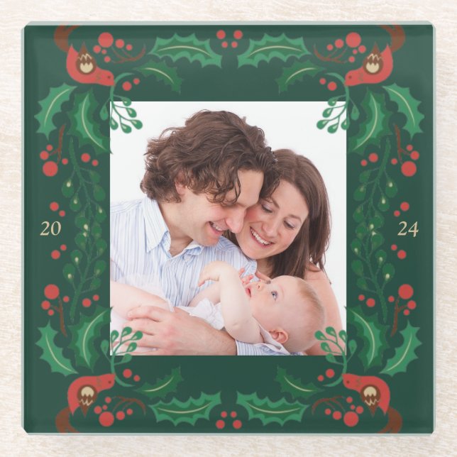 Charming Christmas Floral Frame Coaster (Front)