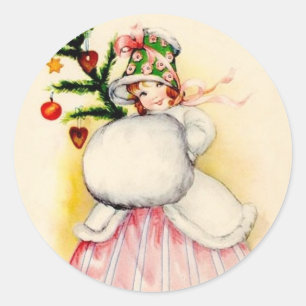 Charming Christmas Girl Classic Round Sticker