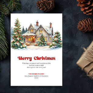 Charming Christmas house cozy festive scene  Holiday Card