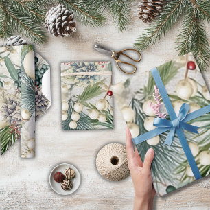 Charming Christmas Ivory & Blue Elegant  Wrapping Paper