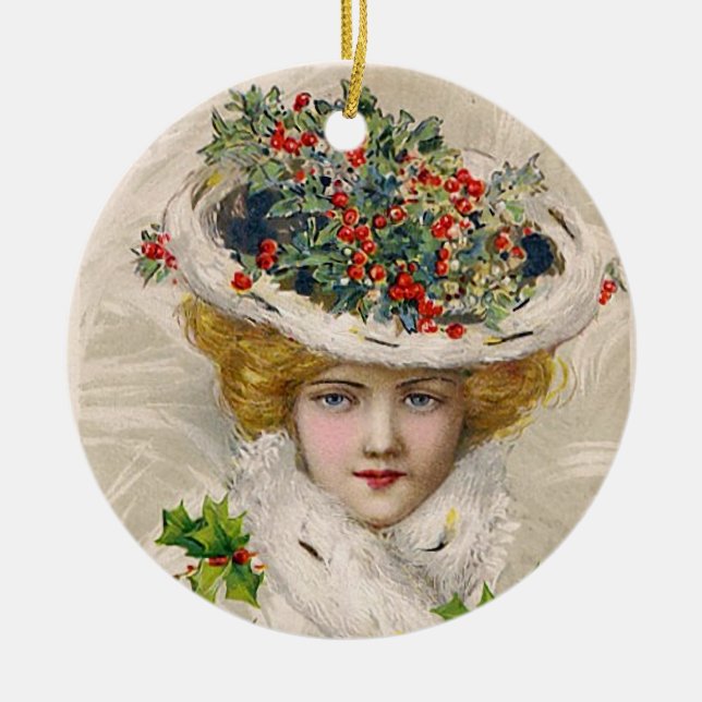 Charming Christmas Lady Ceramic Tree Decoration (Front)