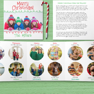 Charming Christmas Newsletter with Monthly Photos Tri-Fold Holiday Card