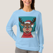 Charming Christmas Reindeer Face T-Shirt for Girls