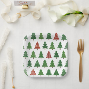 Charming Christmas Tree Assortment of Green & Red Paper Plate