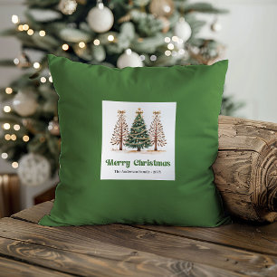 Charming Christmas Trees Earthy Colours Custom Cushion
