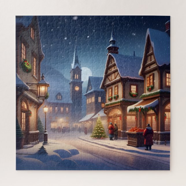 Charming Christmas village winter wonderland night Jigsaw Puzzle (Vertical)