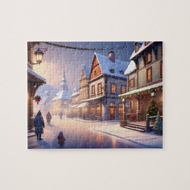Charming Christmas village winter wonderland night Jigsaw Puzzle (Horizontal)