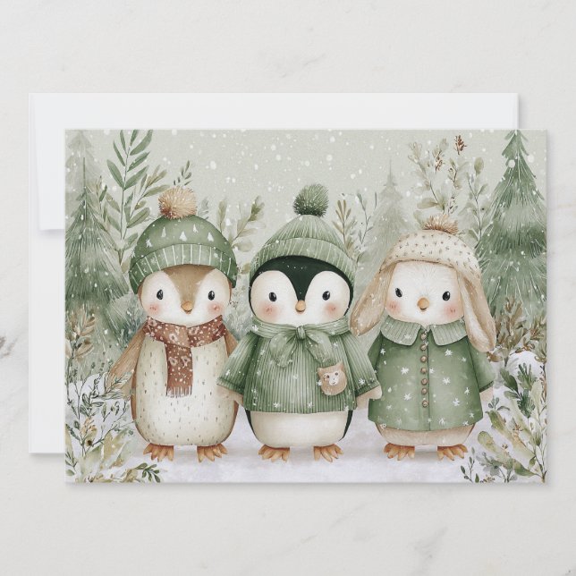 Charming Christmas with animals Christmas Holiday Card (Front)