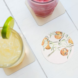 Charming Citrus Fruit Outgoing Orange Round Paper Coaster