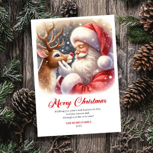 Charming Classic Santa and Rudolph Christmas Card