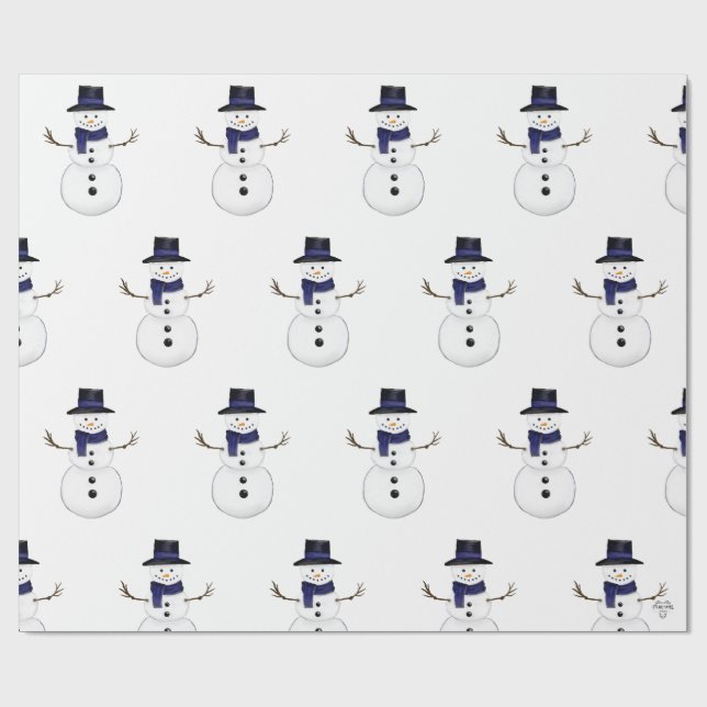Charming Classic Snowman with Blue Scarf Wrapping Paper (Flat)