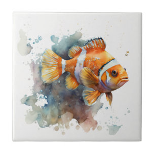 Charming Clown Fish Watercolor Ceramic Tile