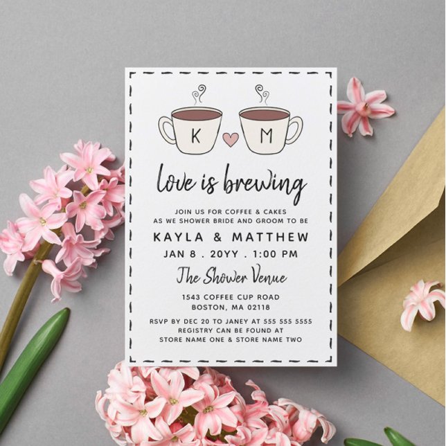 Charming Coffee Cups Love Is Brewing Shower Invitation (Creator Uploaded)