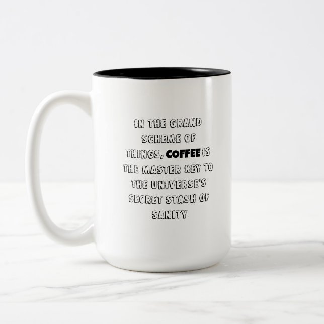 Charming Coffee Philosophy Humour Two-Tone Coffee Mug (Left)