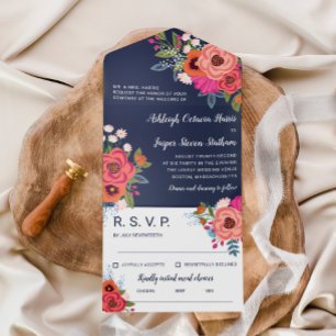 Charming Colorful Boho Flowers Wedding All In One Invitation