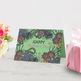 Charming Colourful Doodle Flowers Mother's Day Card