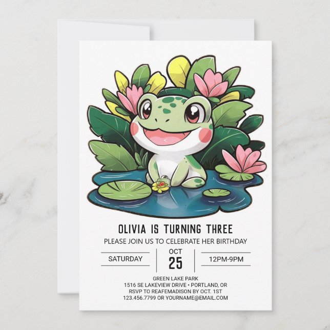 Charming Colourful Frog Digital Birthday Invitation (Front)