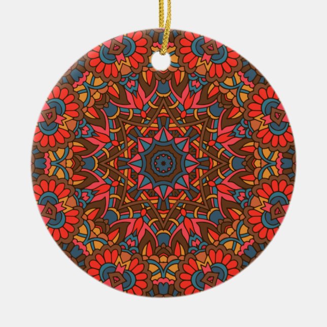 Charming colourful mandala seamless pattern  ceramic ornament (Front)
