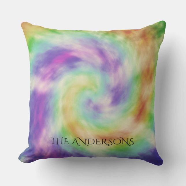 Charming Colourful Spiral Tie Dye Monogram Cushion (Front)