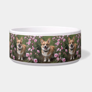 "Charming Companion: A Corgi in a Pink Rose Garden