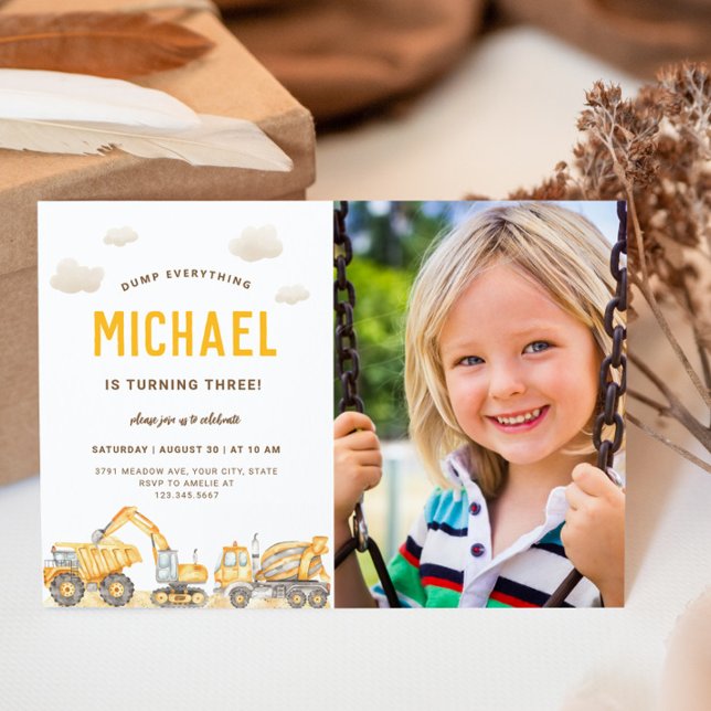 Charming Construction Photo Birthday Invitation (Creator Uploaded)