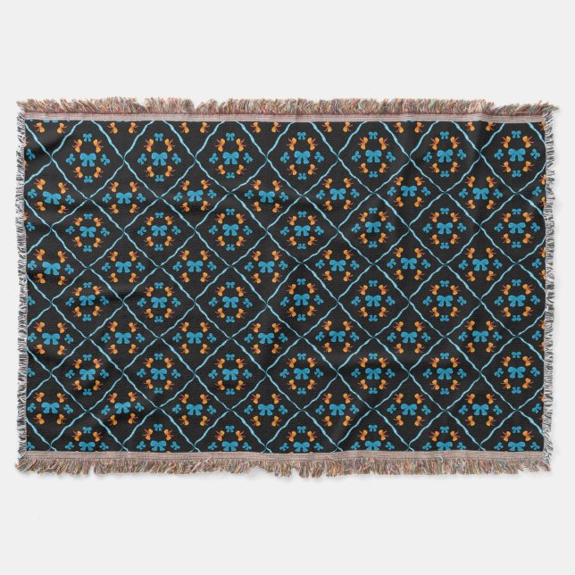 Charming Coquette Bow Geometric Tile black Accent Throw Blanket (Front)