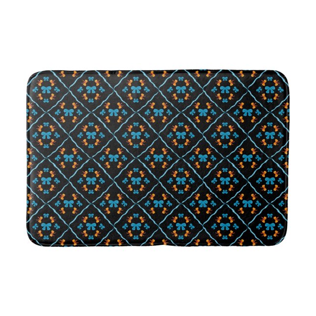 Charming Coquette Bow Geometric Tile Black Bath Mat (Front)