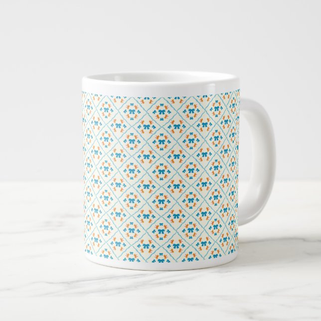 Charming Coquette Bow Geometric Tile Cream Large Coffee Mug (Front Right)