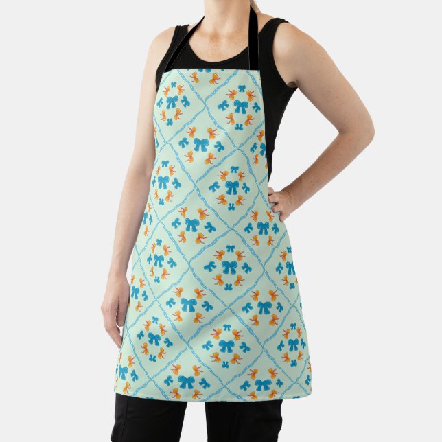 Charming Coquette Bow Geometric Tile Soft Mint Apron (Insitu)
