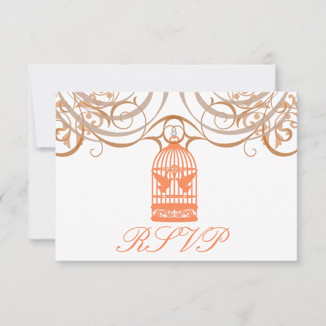 Charming Coral Birdcage Rsvp Invitation (Front)