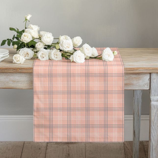 Charming Coral Grey Check Runner Dining Table (Charming Coral Grey Check Runner Dining Table)