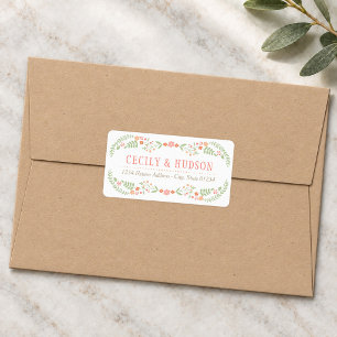 Charming Coral Pink Floral Wedding Address Label
