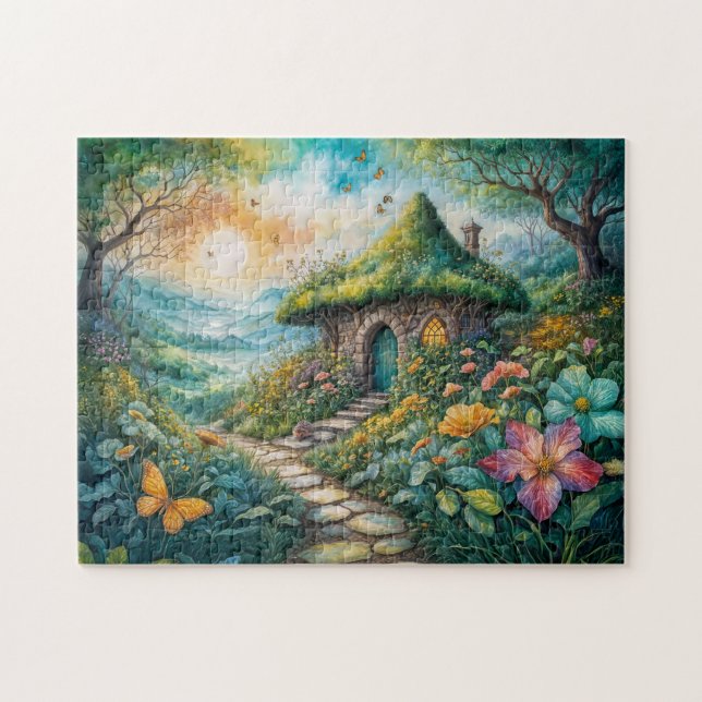 Charming Cottage by Serene Path Jigsaw Puzzle (Horizontal)