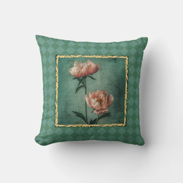 Charming Cottage Style Peony Print Cushion (Front)