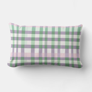 Charming Cottagecore Buffalo Plaid Pastel Spring Lumbar Cushion